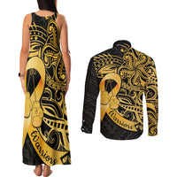 Polynesia Bone Cancer Awareness Couples Matching Tank Maxi Dress and Long Sleeve Button Shirt Fight Warriors LT14 - Polynesian Pride