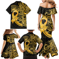 Polynesia Bone Cancer Awareness Family Matching Mermaid Dress and Hawaiian Shirt Fight Warriors