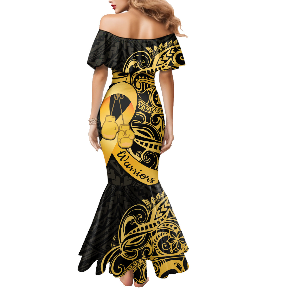 Polynesia Bone Cancer Awareness Family Matching Mermaid Dress and Hawaiian Shirt Fight Warriors