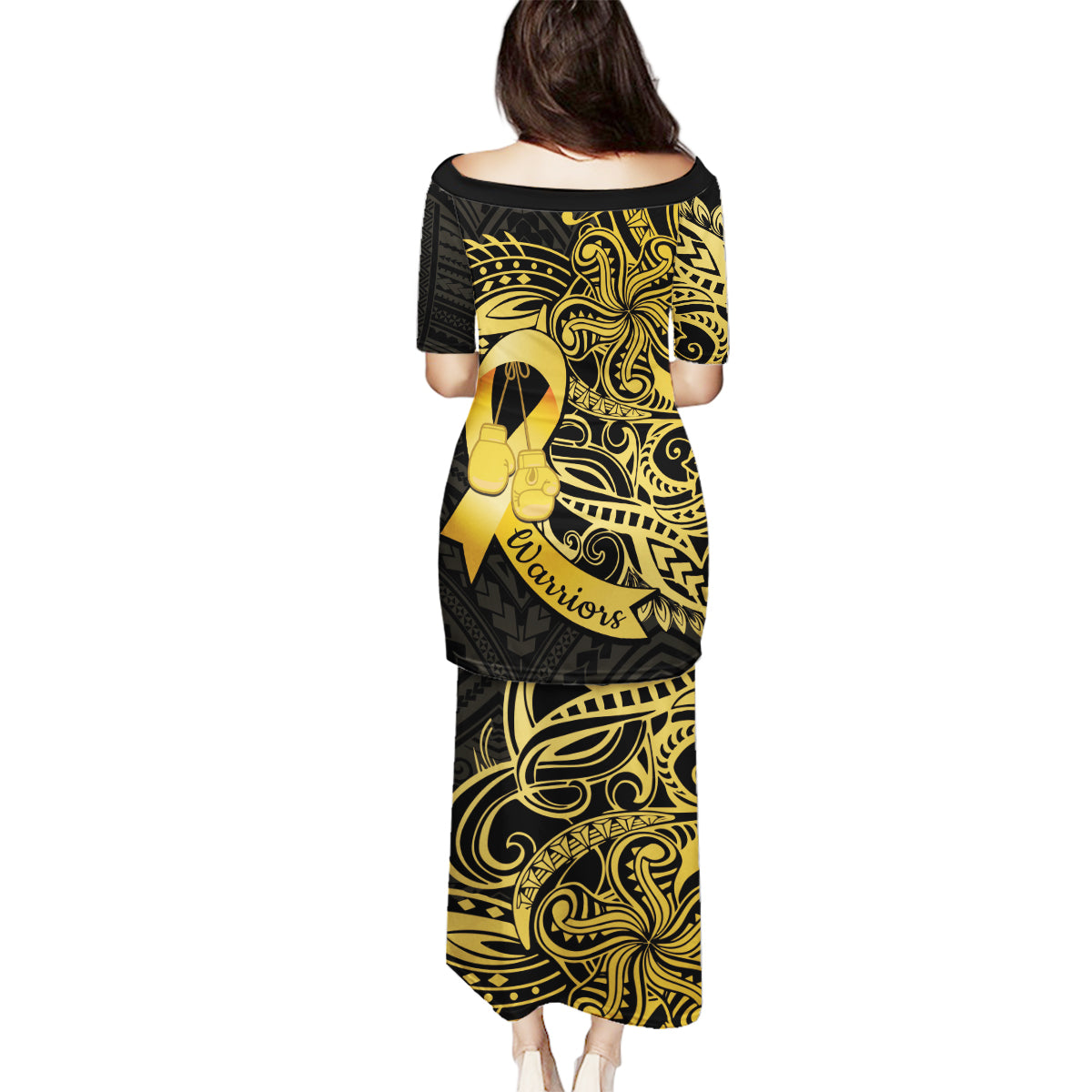 Polynesia Bone Cancer Awareness Family Matching Puletasi and Hawaiian Shirt Fight Warriors