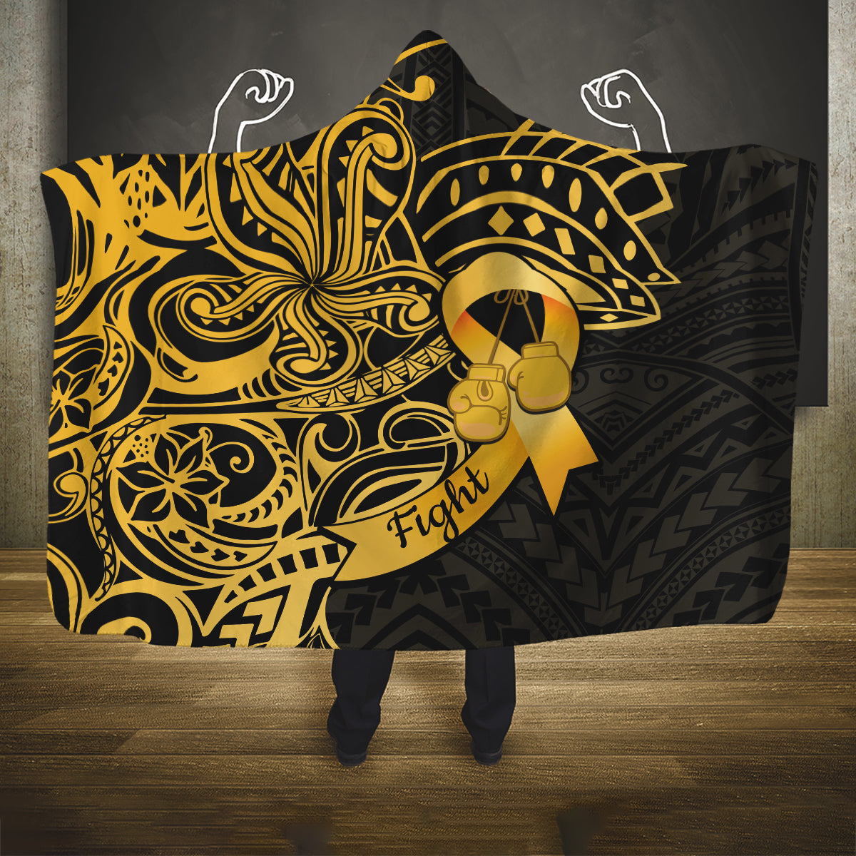 Polynesia Bone Cancer Awareness Hooded Blanket Fight Warriors LT14 One Size Black - Polynesian Pride