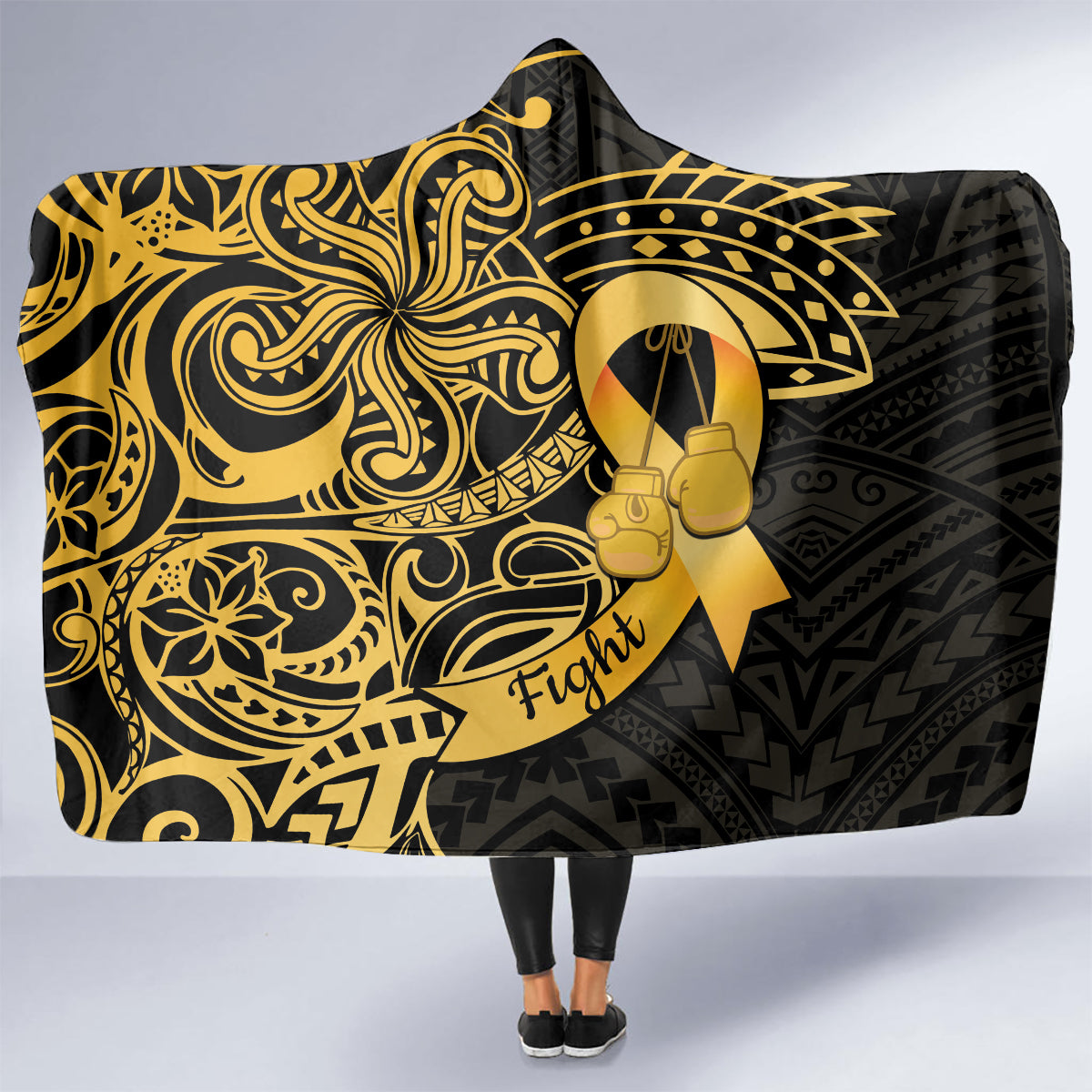 Polynesia Bone Cancer Awareness Hooded Blanket Fight Warriors LT14 - Polynesian Pride