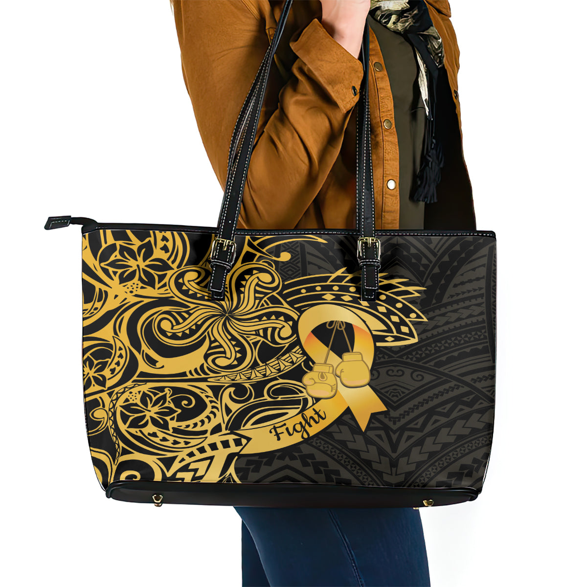 Polynesia Bone Cancer Awareness Leather Tote Bag Fight Warriors LT14 - Polynesian Pride