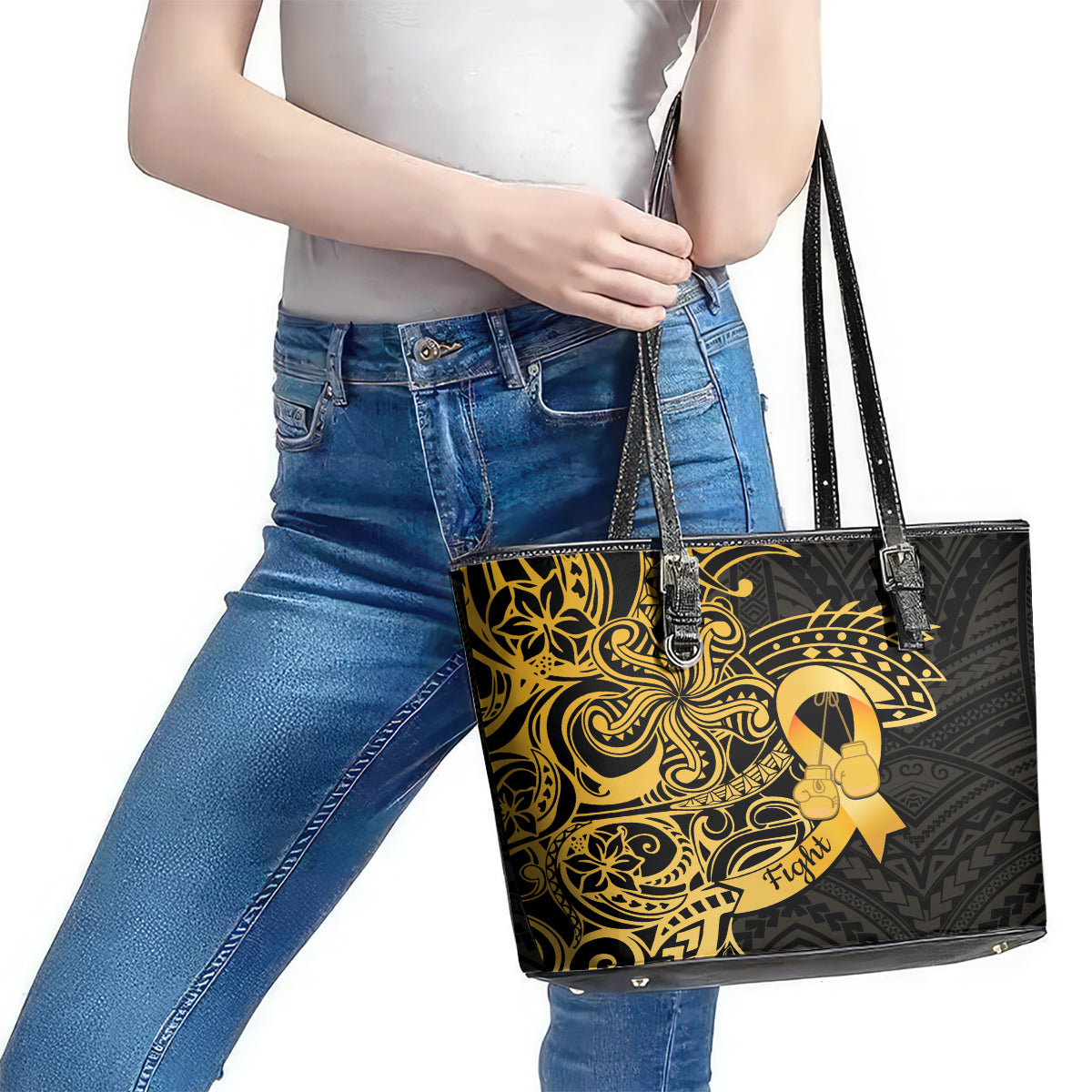 Polynesia Bone Cancer Awareness Leather Tote Bag Fight Warriors LT14 - Polynesian Pride
