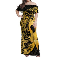 Polynesia Bone Cancer Awareness Off Shoulder Maxi Dress Fight Warriors LT14 Women Black - Polynesian Pride