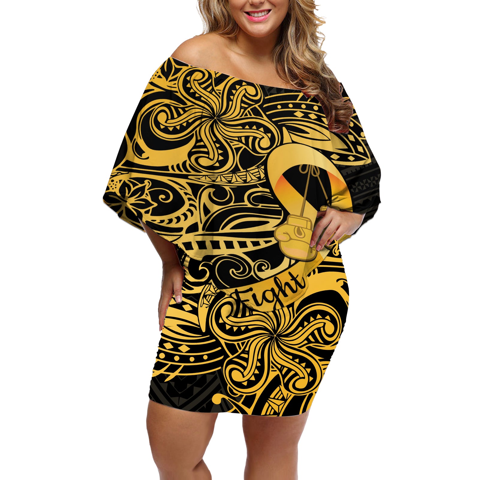 Polynesia Bone Cancer Awareness Off Shoulder Short Dress Fight Warriors