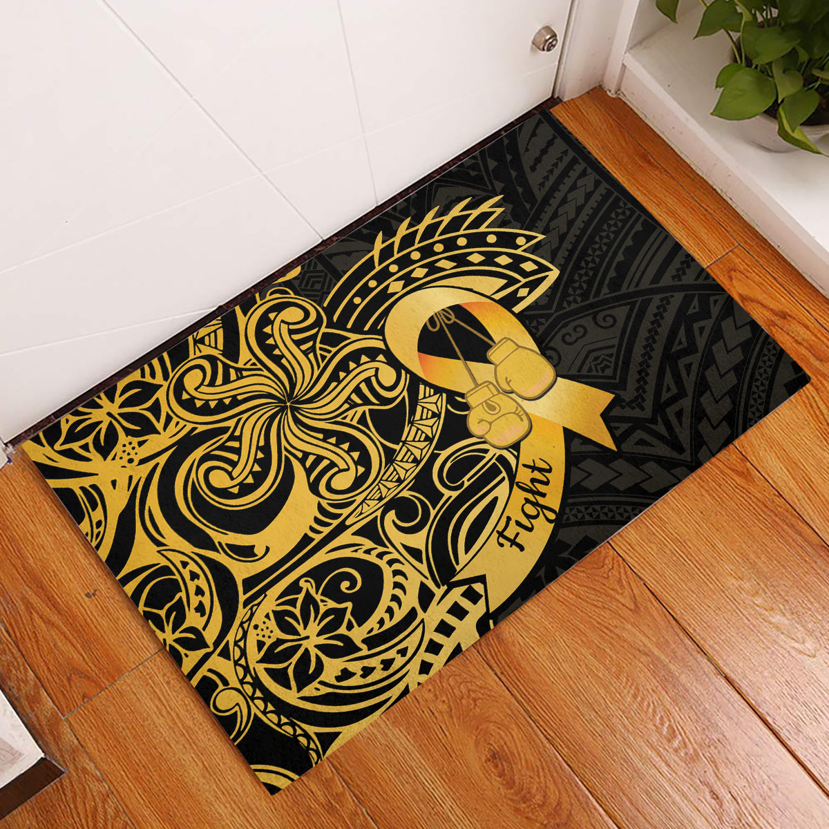 Polynesia Bone Cancer Awareness Rubber Doormat Fight Warriors LT14 Black - Polynesian Pride