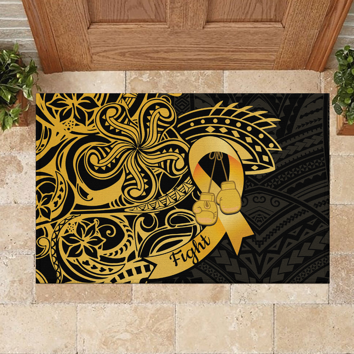 Polynesia Bone Cancer Awareness Rubber Doormat Fight Warriors LT14 - Polynesian Pride