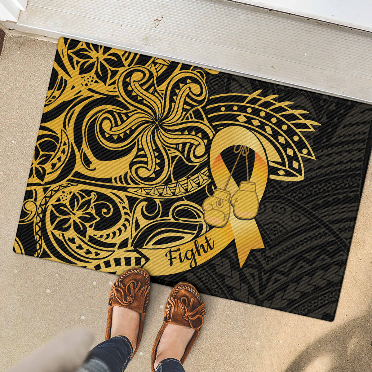 Polynesia Bone Cancer Awareness Rubber Doormat Fight Warriors LT14 - Polynesian Pride