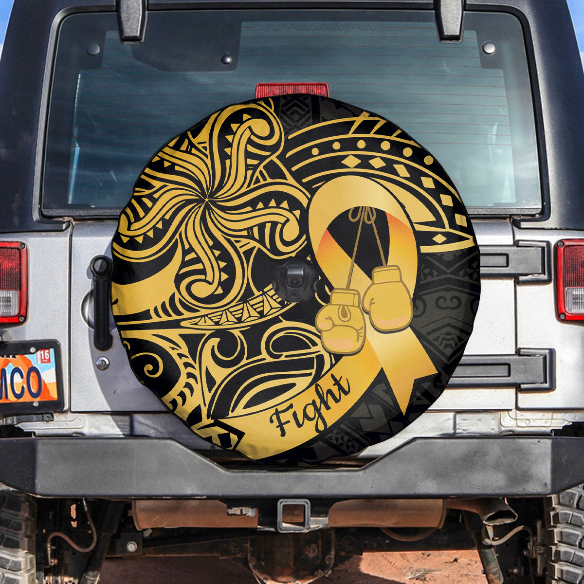 Polynesia Bone Cancer Awareness Spare Tire Cover Fight Warriors LT14 Black - Polynesian Pride