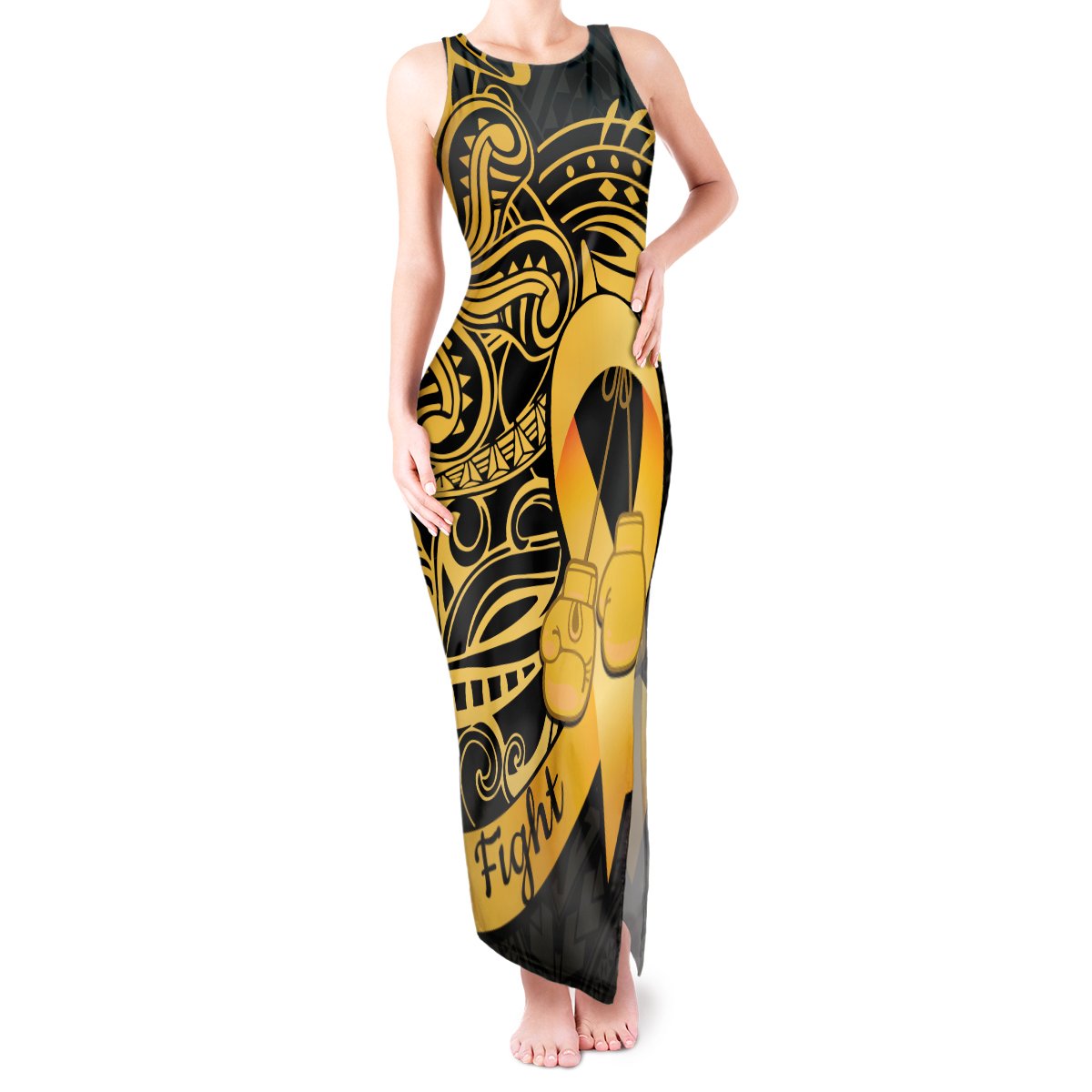 Polynesia Bone Cancer Awareness Tank Maxi Dress Fight Warriors LT14 Women Black - Polynesian Pride