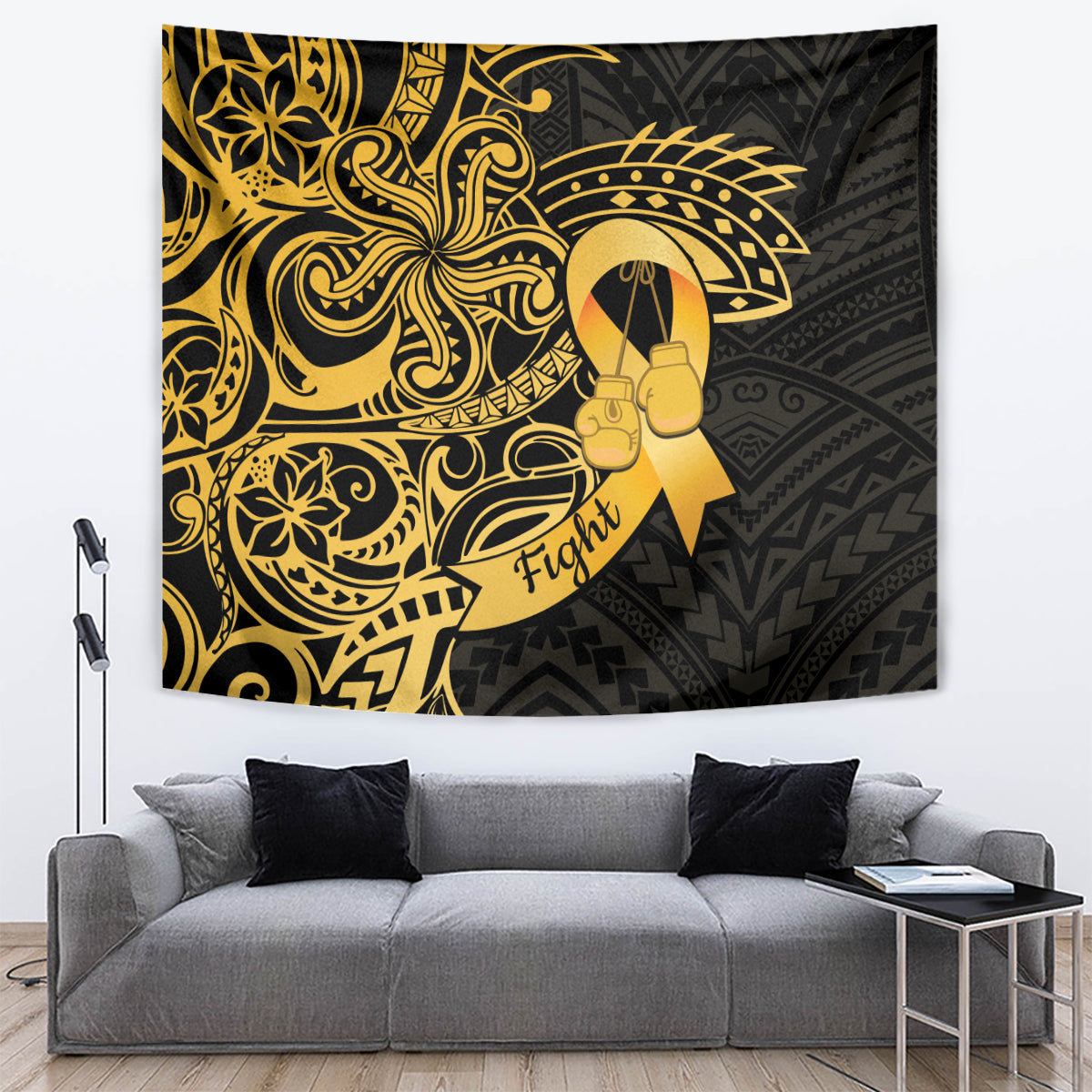 Polynesia Bone Cancer Awareness Tapestry Fight Warriors LT14 Black - Polynesian Pride