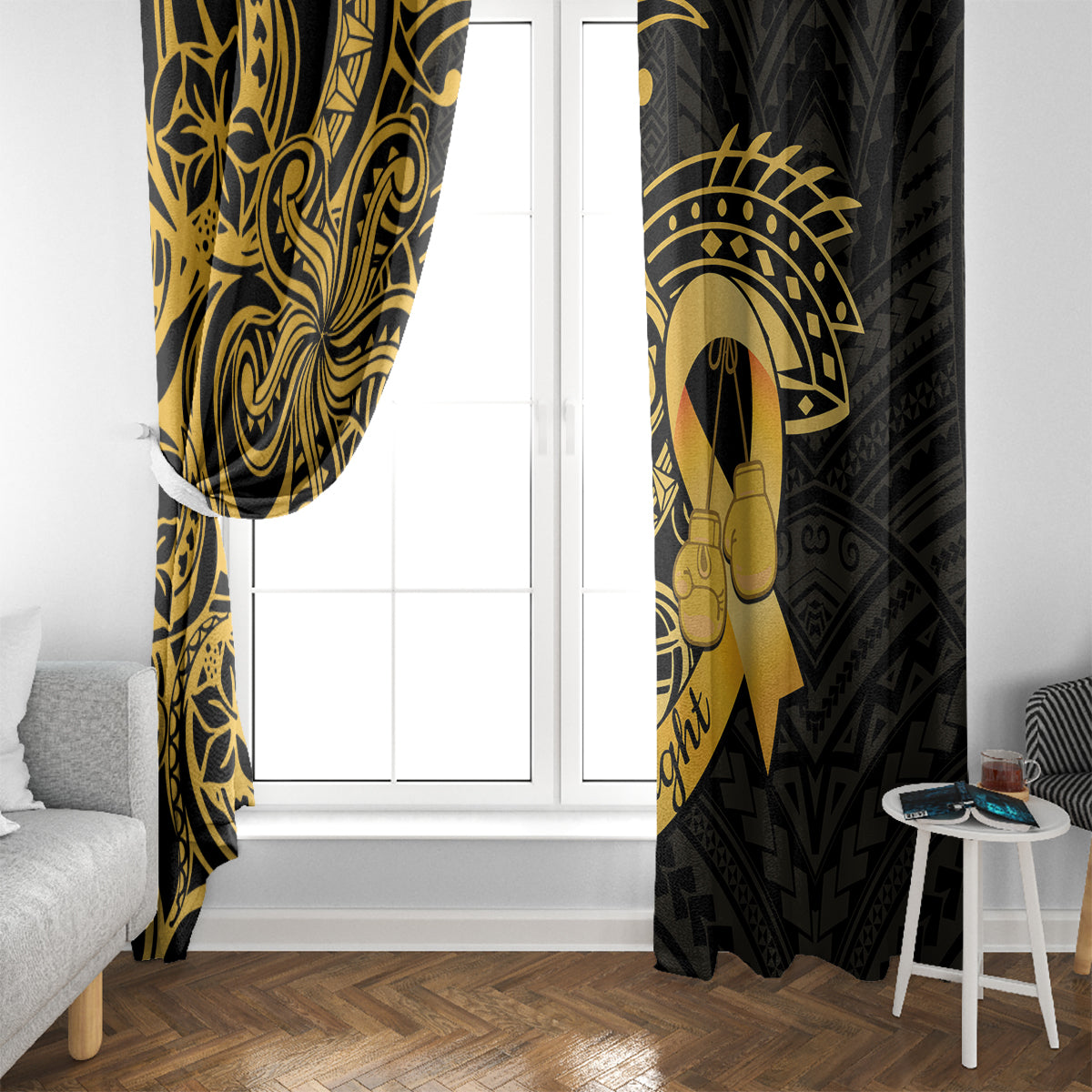Polynesia Bone Cancer Awareness Window Curtain Fight Warriors LT14 - Polynesian Pride