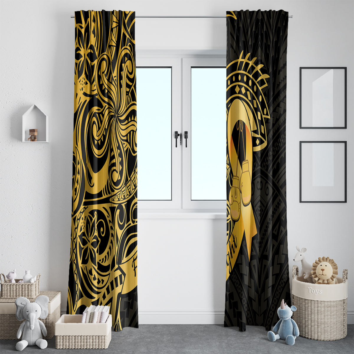 Polynesia Bone Cancer Awareness Window Curtain Fight Warriors LT14 - Polynesian Pride