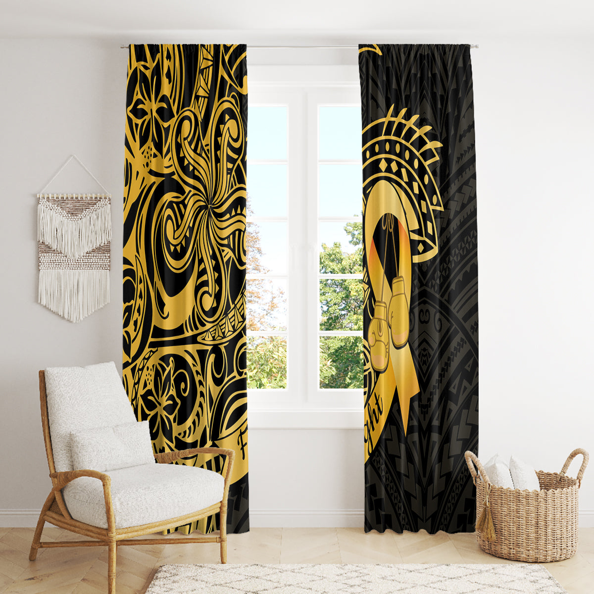 Polynesia Bone Cancer Awareness Window Curtain Fight Warriors LT14 - Polynesian Pride