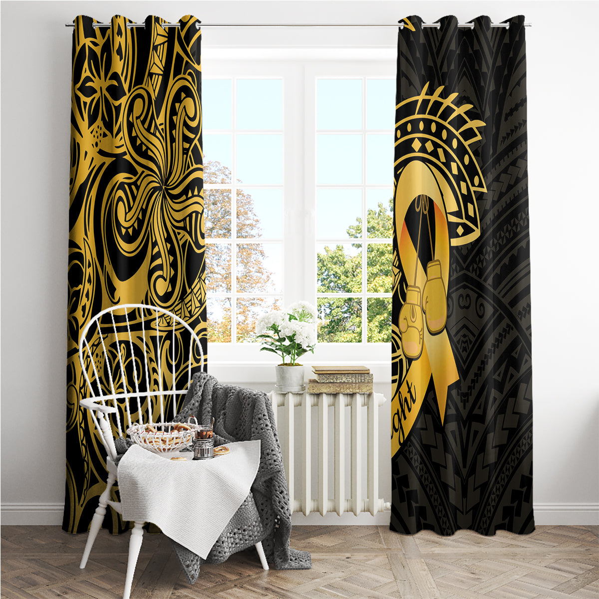 Polynesia Bone Cancer Awareness Window Curtain Fight Warriors LT14 - Polynesian Pride