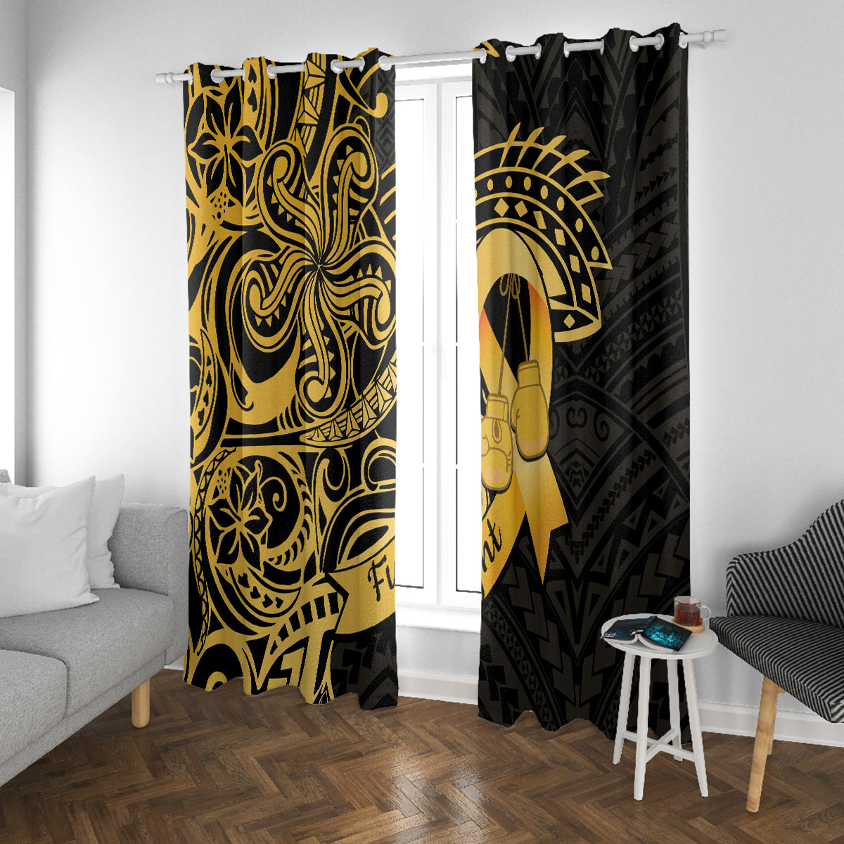 Polynesia Bone Cancer Awareness Window Curtain Fight Warriors LT14 With Grommets Black - Polynesian Pride