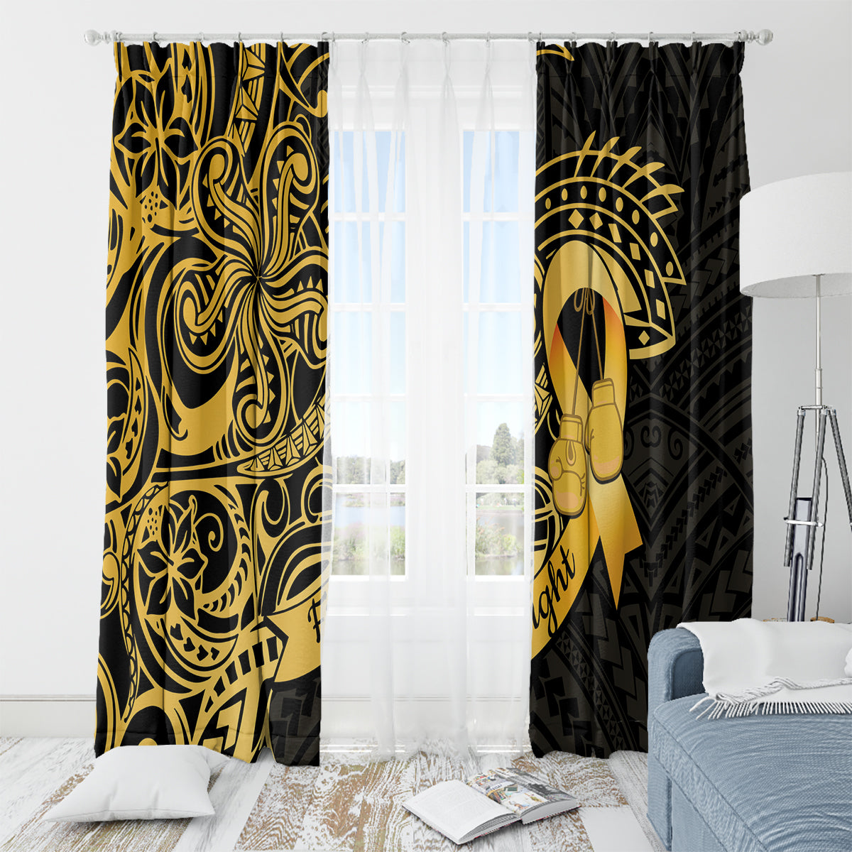 Polynesia Bone Cancer Awareness Window Curtain Fight Warriors LT14 - Polynesian Pride