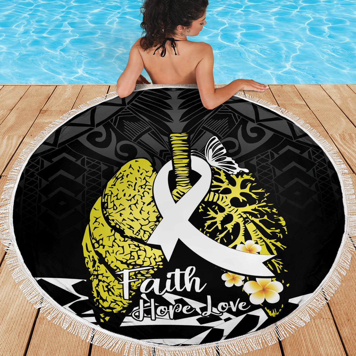 Polynesia World Lung Cancer Day Beach Blanket Faith Hope Love LT14 - Polynesian Pride