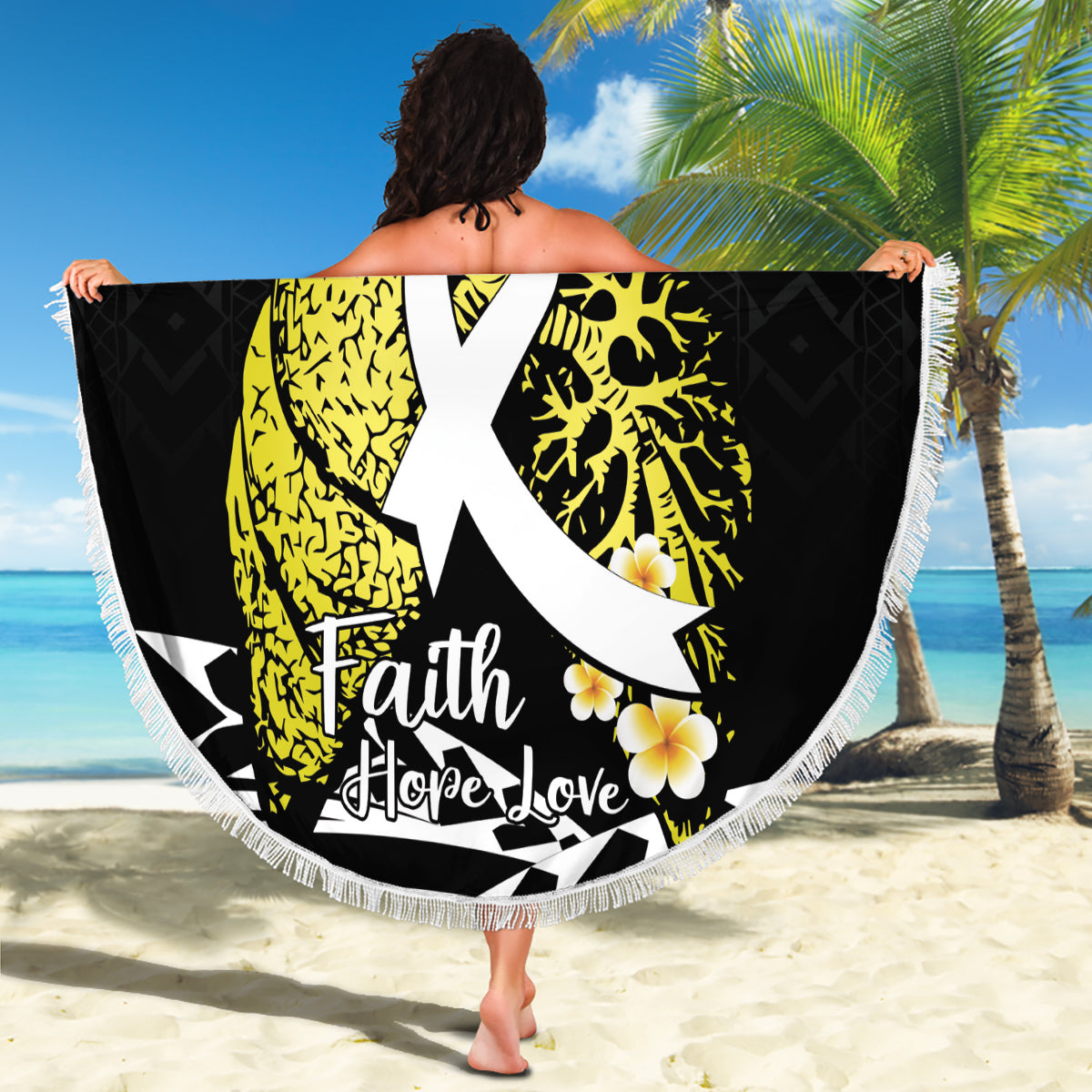 Polynesia World Lung Cancer Day Beach Blanket Faith Hope Love LT14 - Polynesian Pride