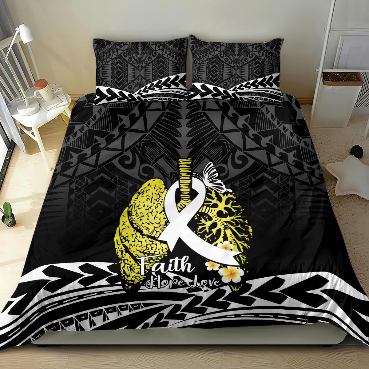 Polynesia World Lung Cancer Day Bedding Set Faith Hope Love LT14 - Polynesian Pride