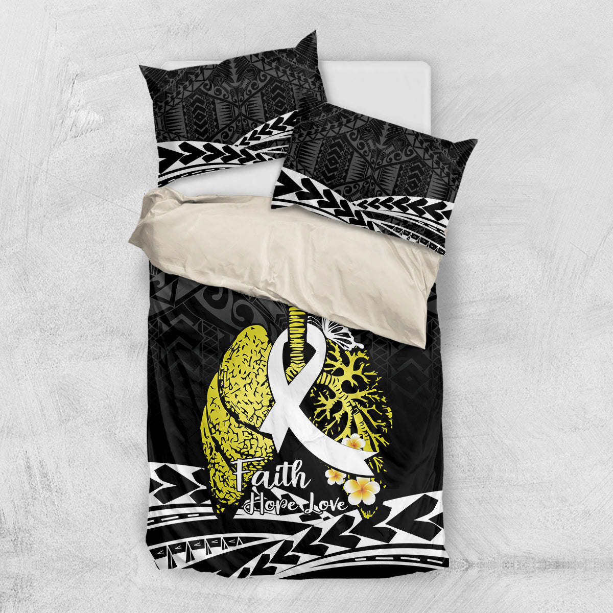 Polynesia World Lung Cancer Day Bedding Set Faith Hope Love LT14 US Twin 172cm x 218cm Black - Polynesian Pride