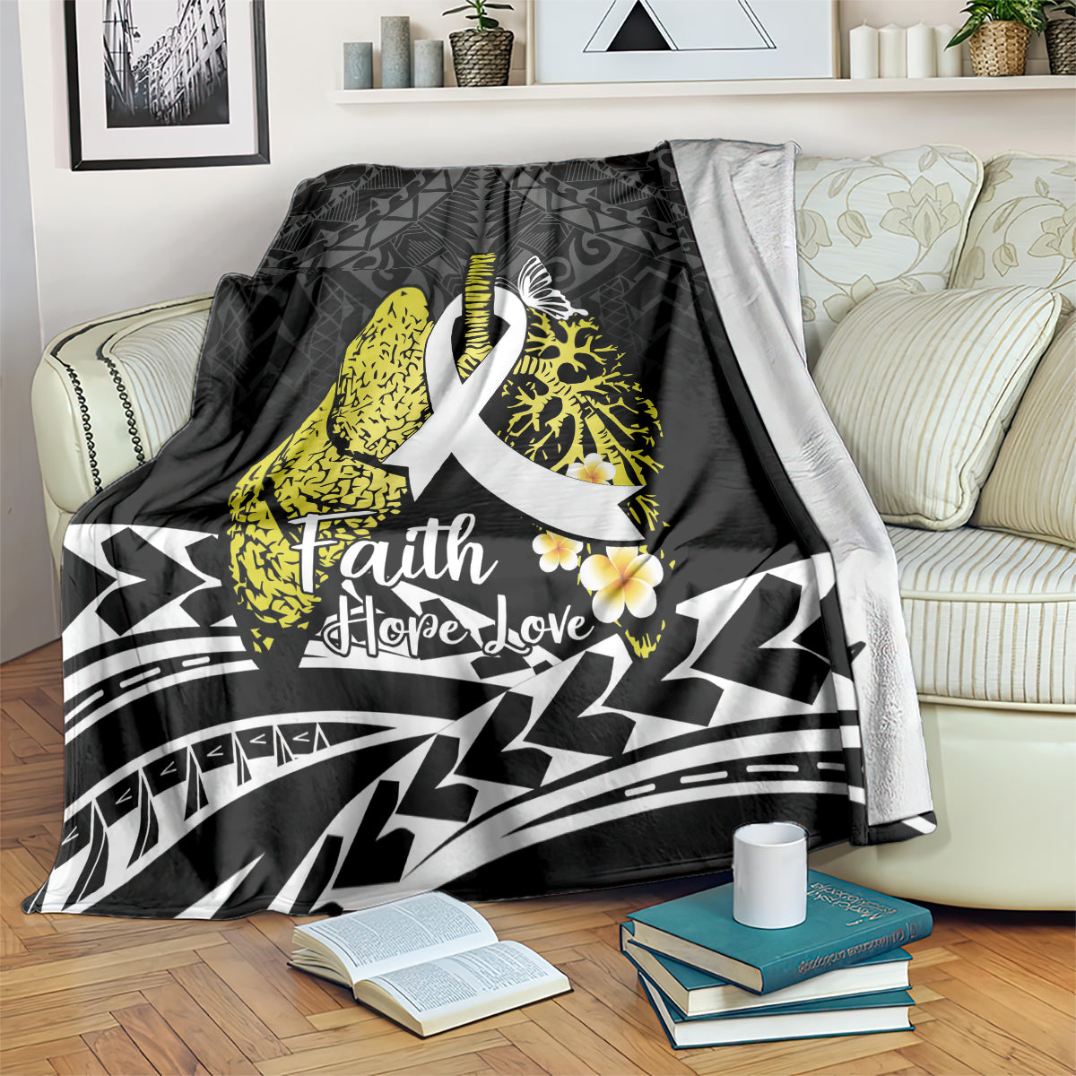 Polynesia World Lung Cancer Day Blanket Faith Hope Love LT14 Black - Polynesian Pride