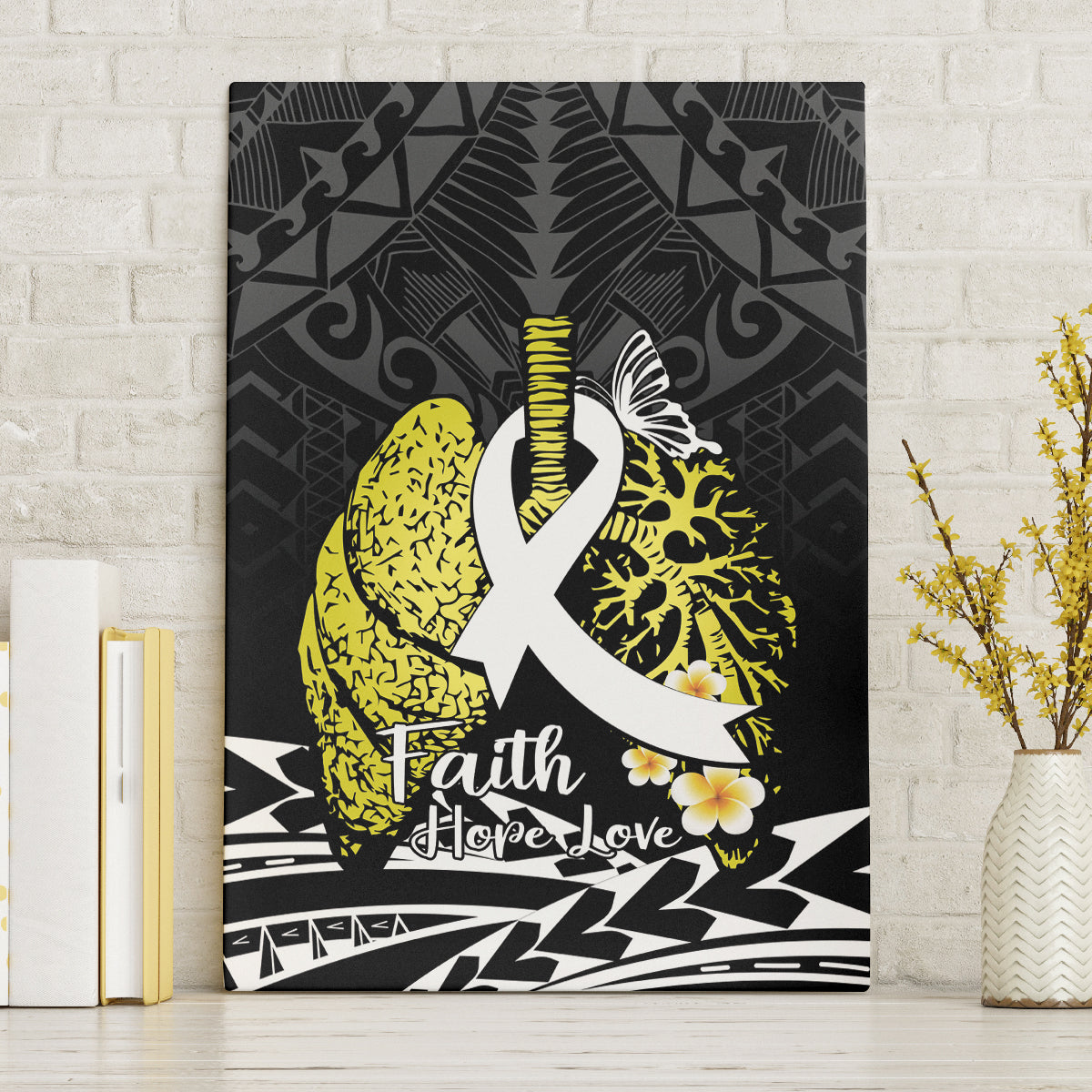 Polynesia World Lung Cancer Day Canvas Wall Art Faith Hope Love LT14 Without Frame Black - Polynesian Pride
