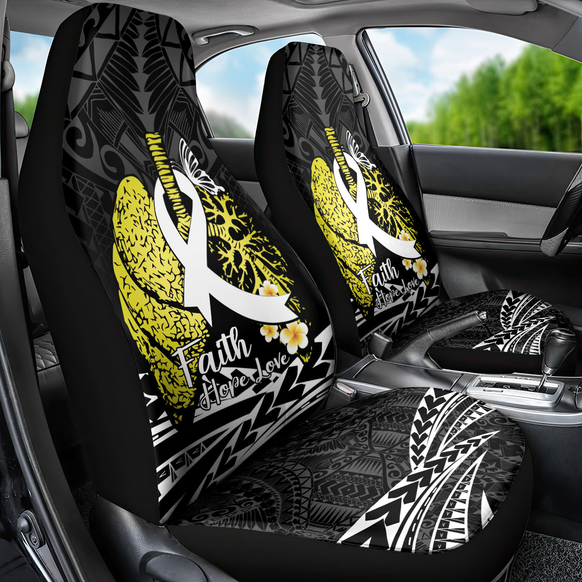Polynesia World Lung Cancer Day Car Seat Cover Faith Hope Love