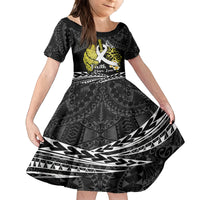 Personalised Polynesia World Lung Cancer Day Family Matching Off The Shoulder Long Sleeve Dress and Hawaiian Shirt Faith Hope Love LT14 Daughter's Dress Black - Polynesian Pride