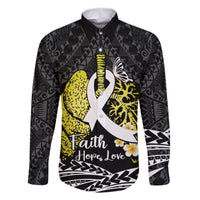 Personalised Polynesia World Lung Cancer Day Family Matching Off The Shoulder Long Sleeve Dress and Hawaiian Shirt Faith Hope Love LT14 Dad's Shirt - Long Sleeve Black - Polynesian Pride