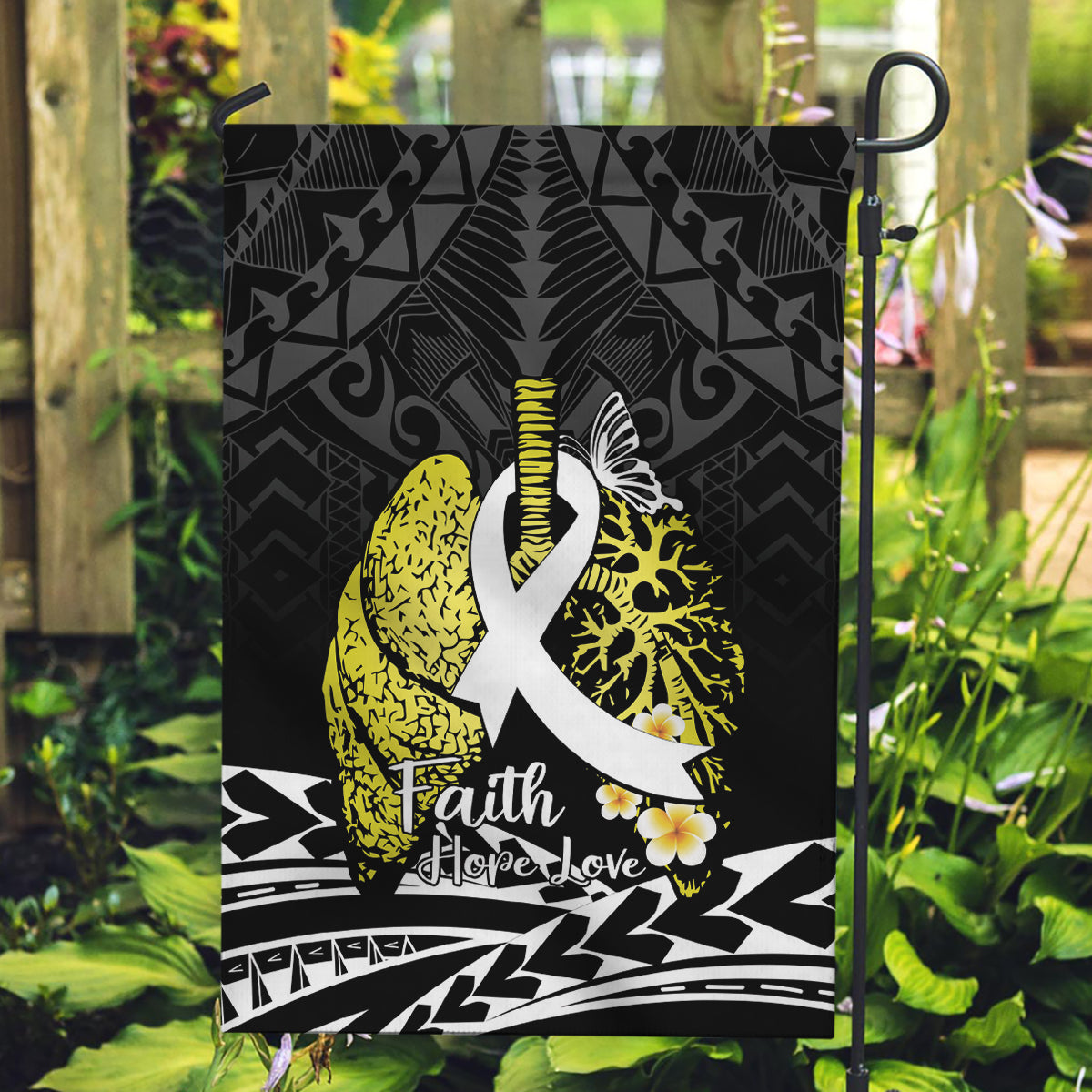 Polynesia World Lung Cancer Day Garden Flag Faith Hope Love LT14 Garden Flag Black - Polynesian Pride