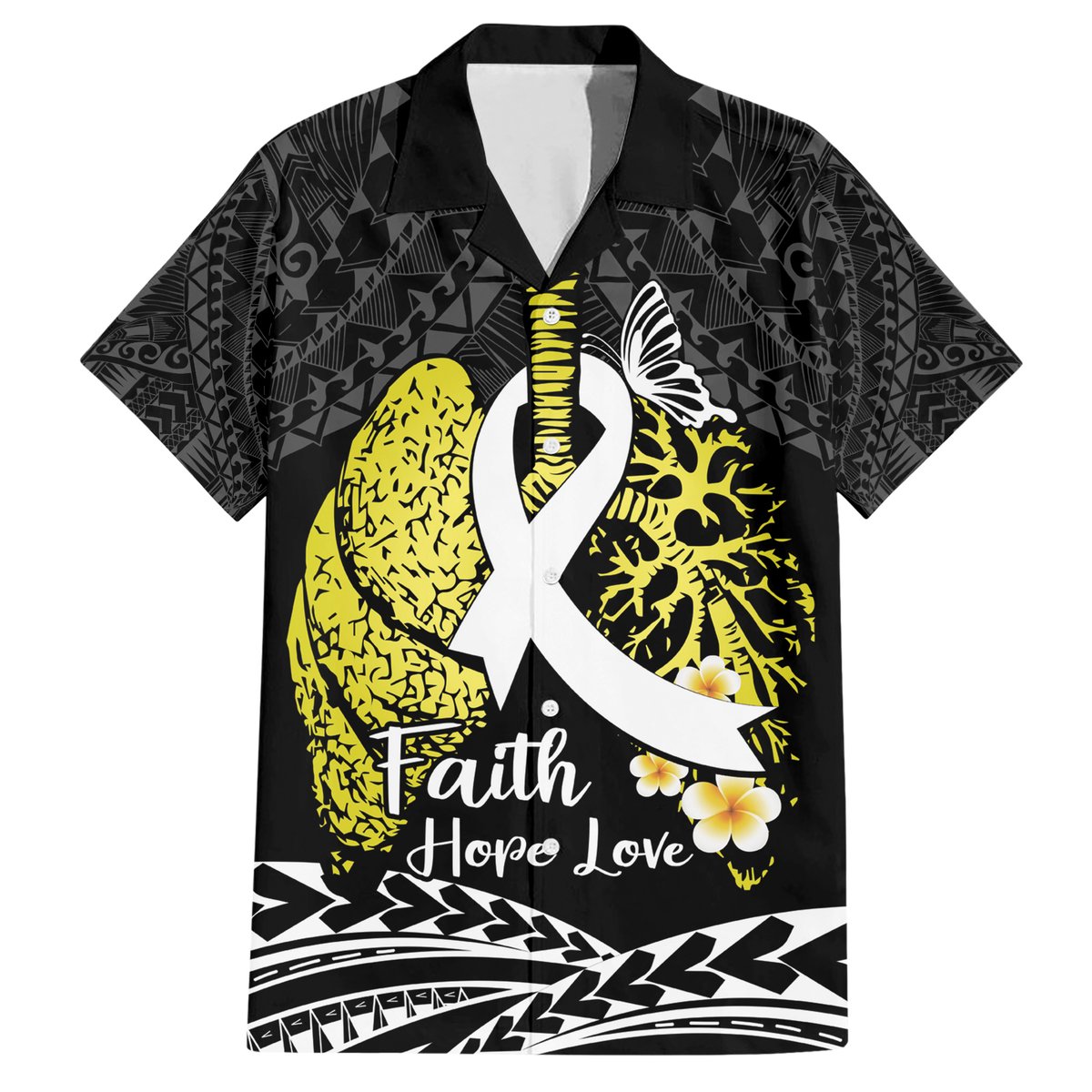 Personalised Polynesia World Lung Cancer Day Hawaiian Shirt Faith Hope Love LT14 Black - Polynesian Pride