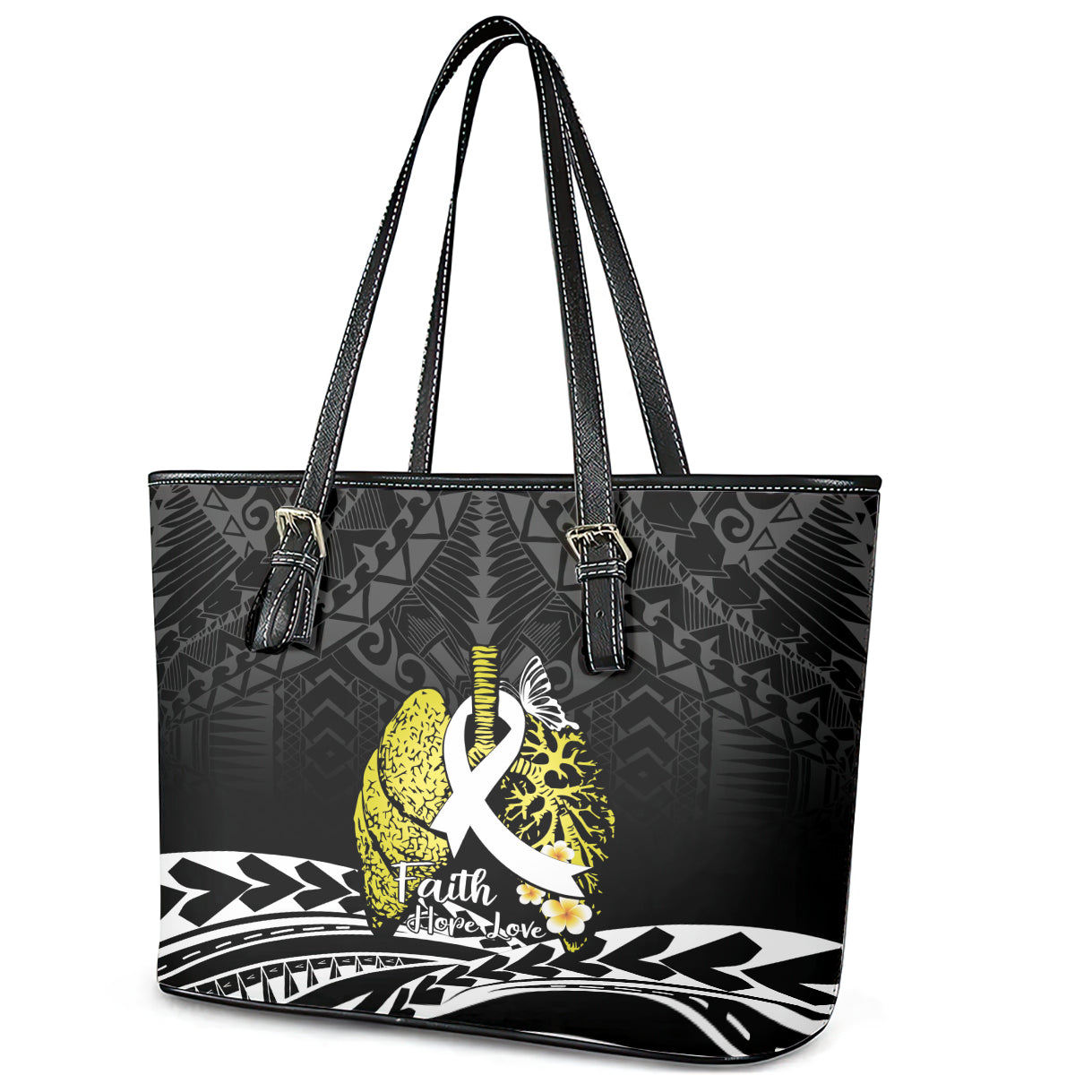 Polynesia World Lung Cancer Day Leather Tote Bag Faith Hope Love LT14 - Polynesian Pride