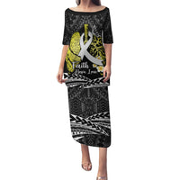 Personalised Polynesia World Lung Cancer Day Puletasi Faith Hope Love LT14 Long Dress Black - Polynesian Pride