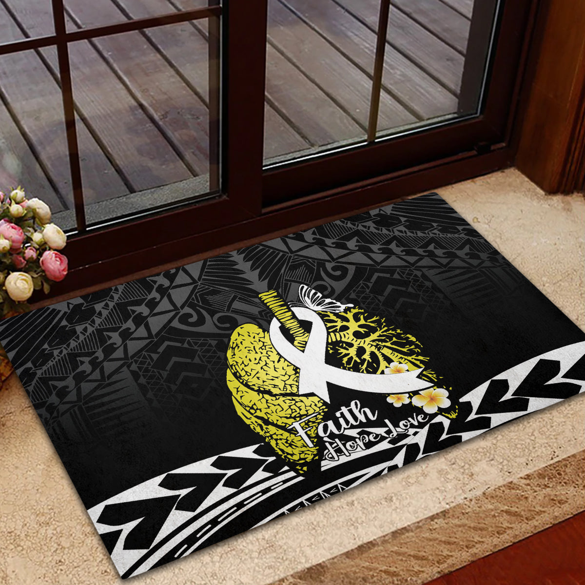 Polynesia World Lung Cancer Day Rubber Doormat Faith Hope Love LT14 - Polynesian Pride