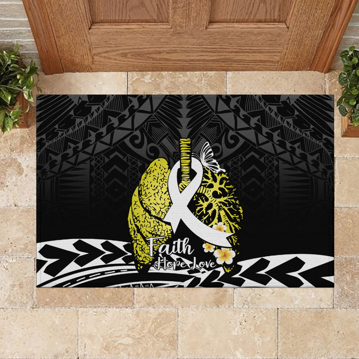 Polynesia World Lung Cancer Day Rubber Doormat Faith Hope Love LT14 - Polynesian Pride