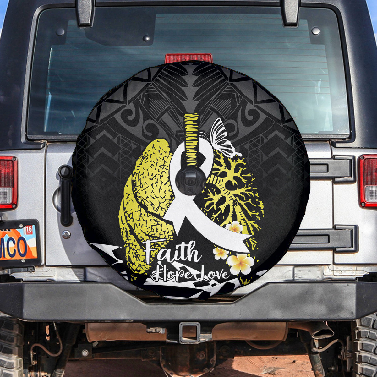 Polynesia World Lung Cancer Day Spare Tire Cover Faith Hope Love