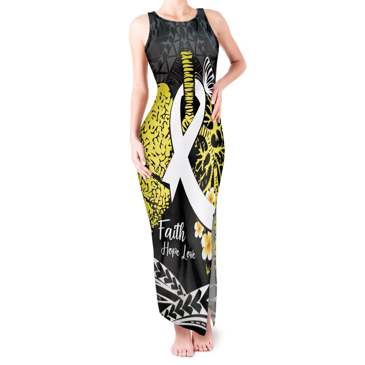 Personalised Polynesia World Lung Cancer Day Tank Maxi Dress Faith Hope Love LT14 Women Black - Polynesian Pride