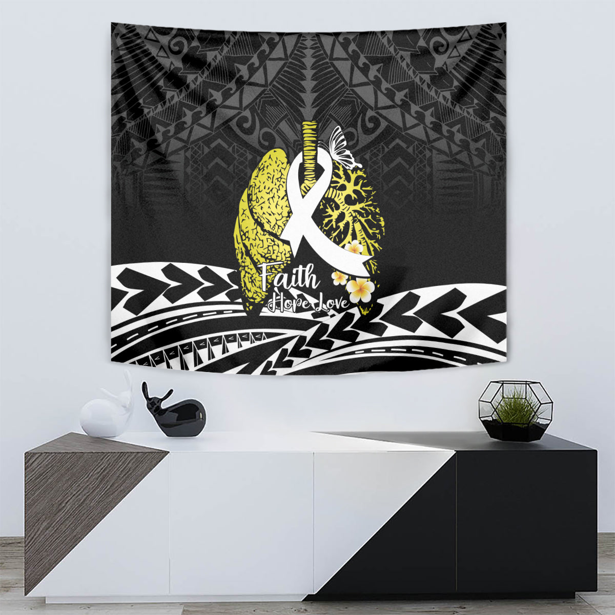 Polynesia World Lung Cancer Day Tapestry Faith Hope Love LT14 - Polynesian Pride