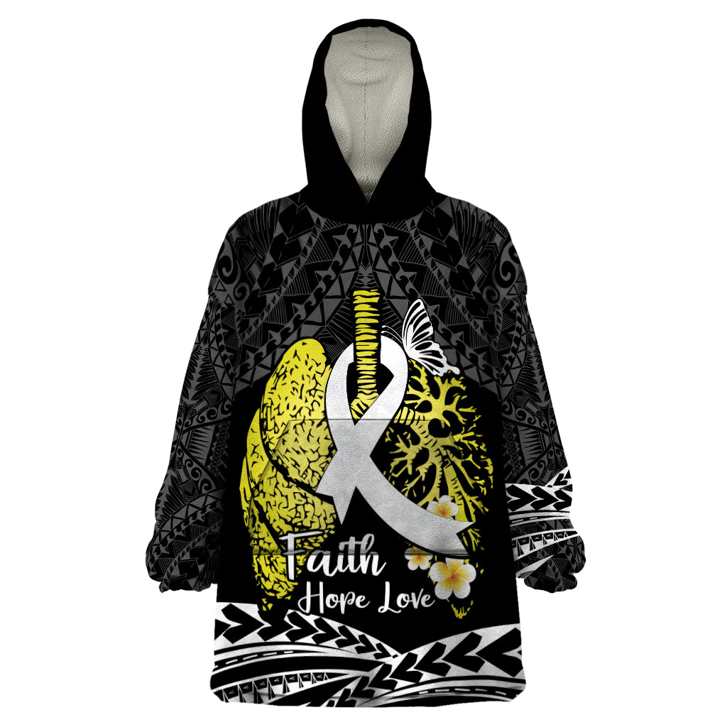 Personalised Polynesia World Lung Cancer Day Wearable Blanket Hoodie Faith Hope Love LT14 One Size Black - Polynesian Pride