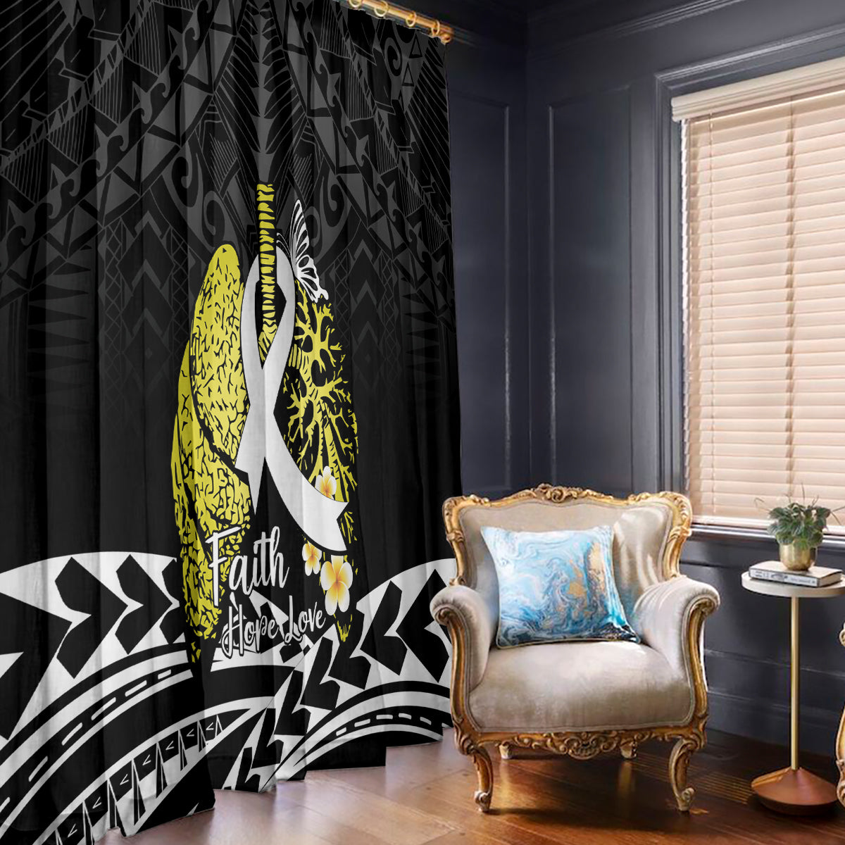 Polynesia World Lung Cancer Day Window Curtain Faith Hope Love LT14 - Polynesian Pride