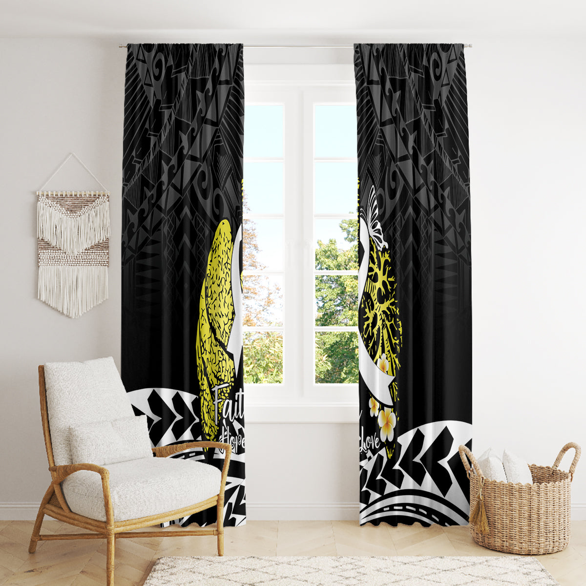 Polynesia World Lung Cancer Day Window Curtain Faith Hope Love LT14 - Polynesian Pride