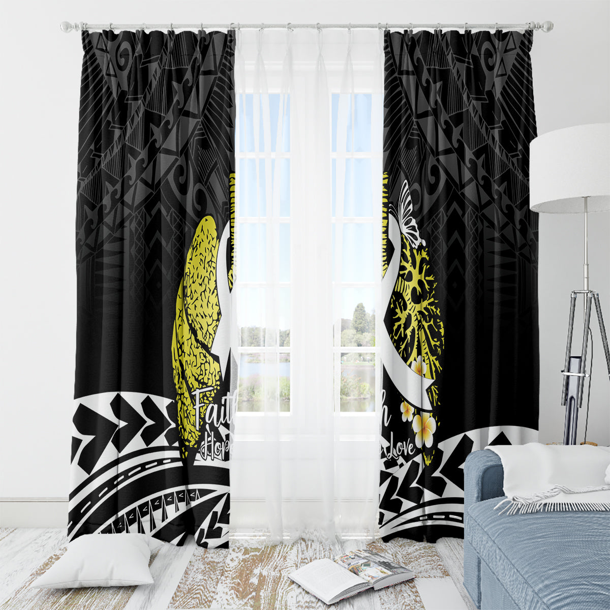 Polynesia World Lung Cancer Day Window Curtain Faith Hope Love LT14 - Polynesian Pride