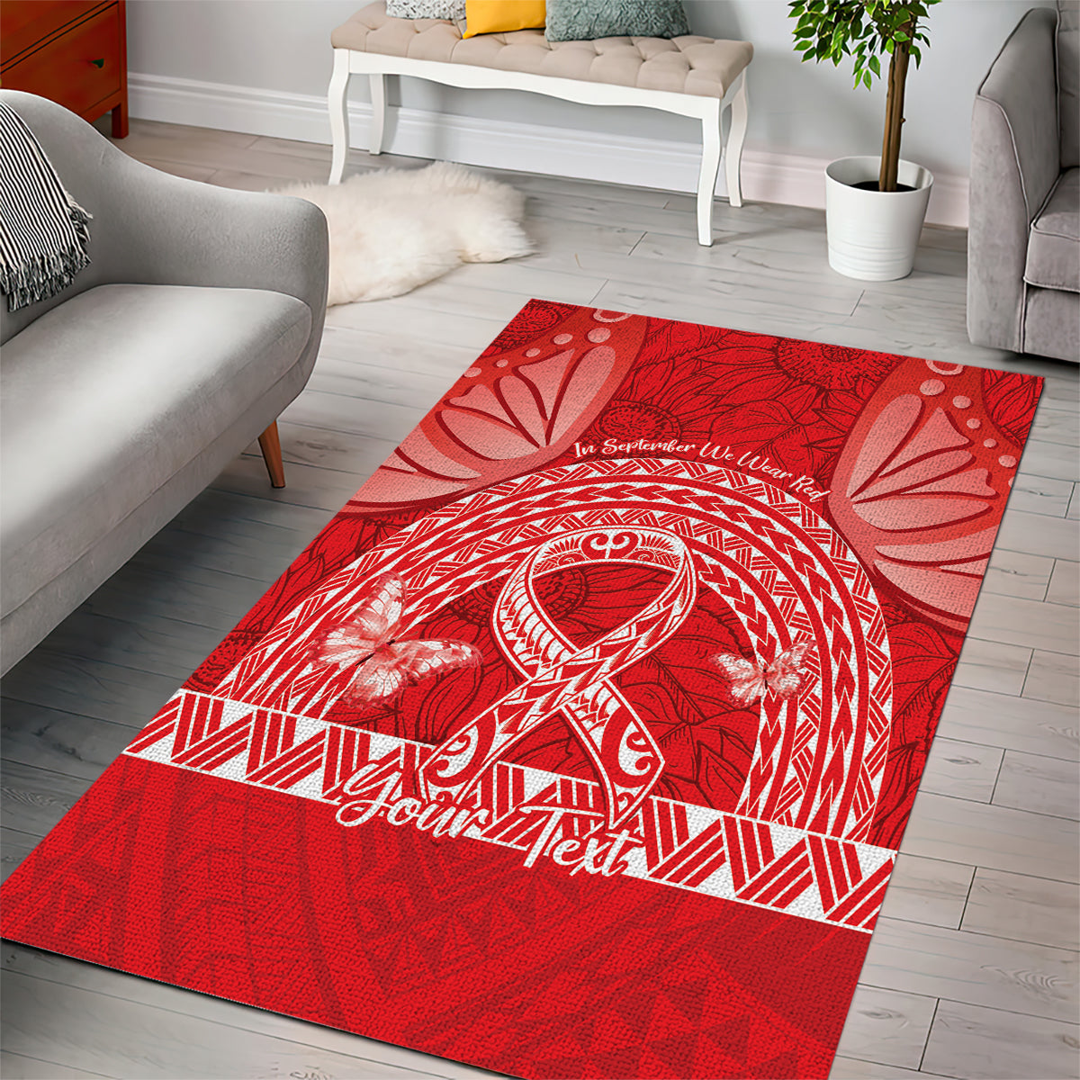 Personalised In September We Wear Red Area Rug Polynesia Blood Cancer Awareness