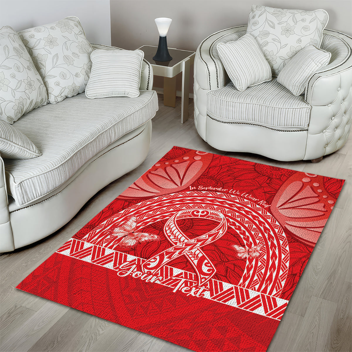 Personalised In September We Wear Red Area Rug Polynesia Blood Cancer Awareness