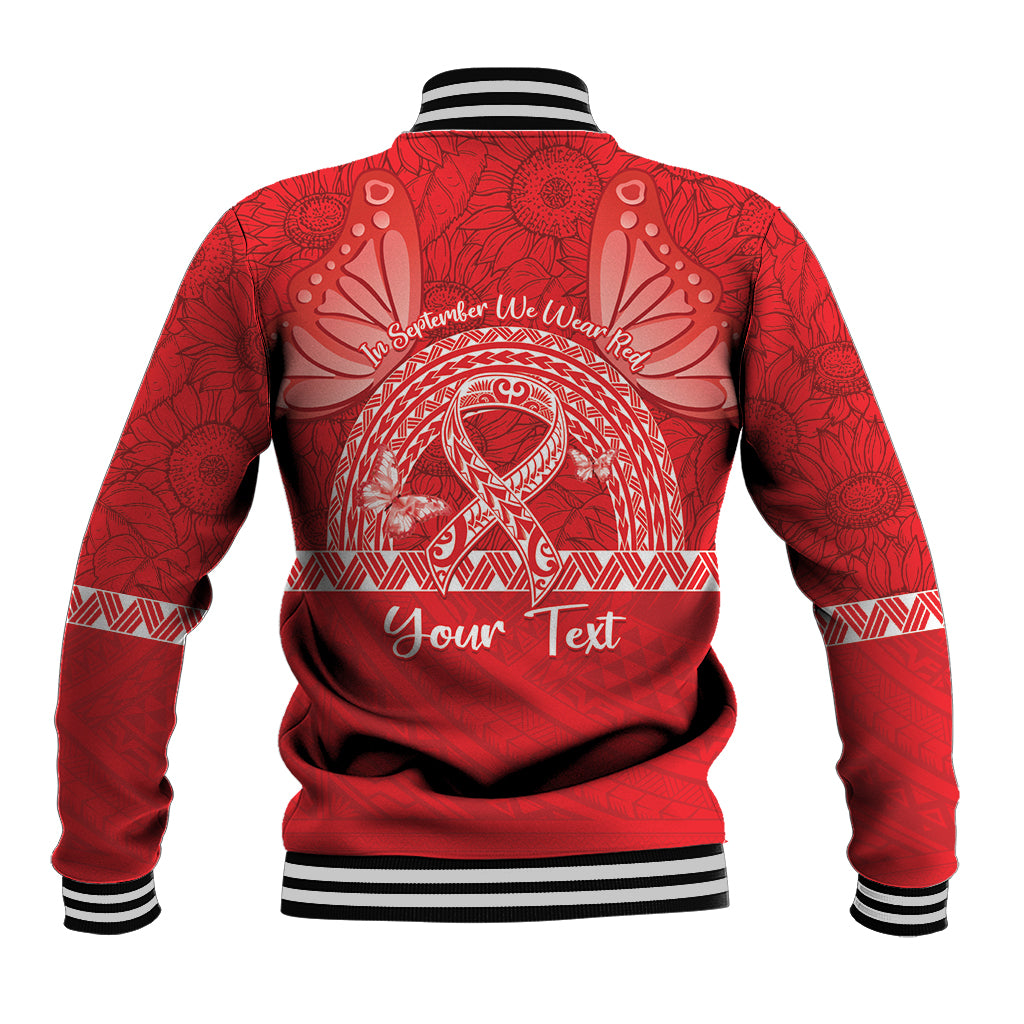 Personalised In September We Wear Red Baseball Jacket Polynesia Blood Cancer Awareness