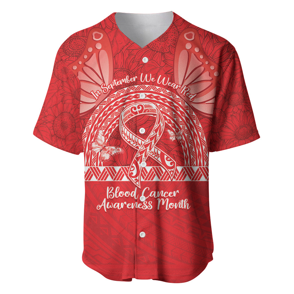 Personalised In September We Wear Red Baseball Jersey Polynesia Blood Cancer Awareness