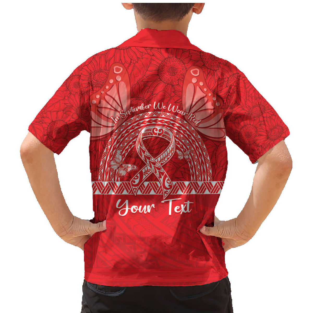 Personalised In September We Wear Red Family Matching Mermaid Dress and Hawaiian Shirt Polynesia Blood Cancer Awareness