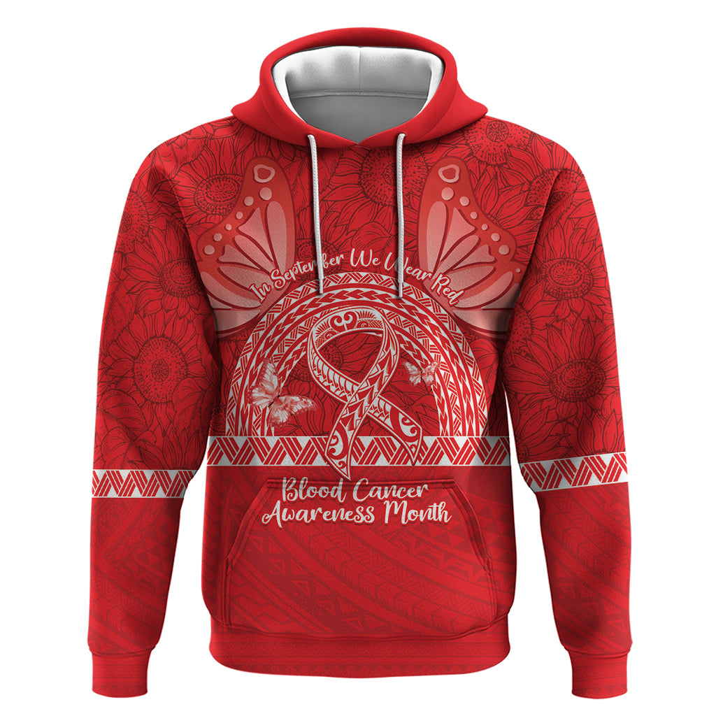 Personalised In September We Wear Red Hoodie Polynesia Blood Cancer Awareness